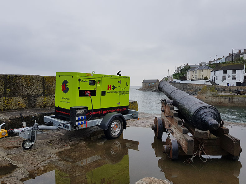 Generator placed for Looe Live Festival in rain