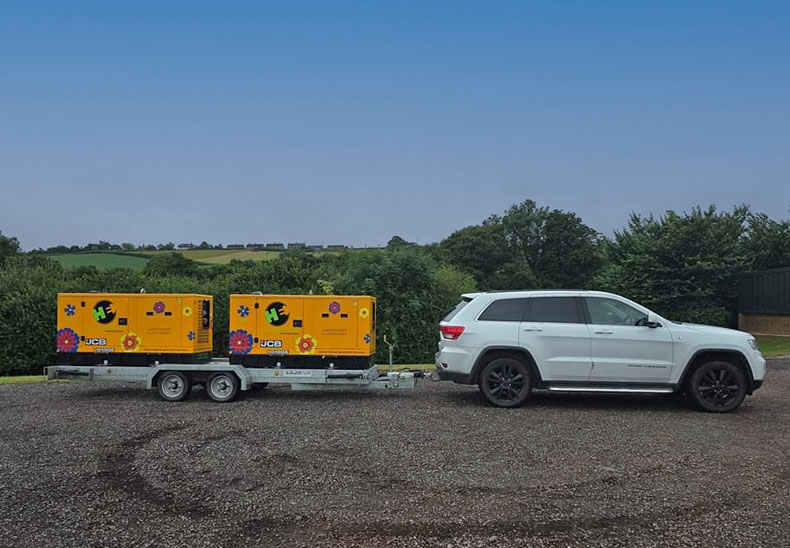Pair of 45 KVA three-phase event generators and mounted on one large trailer.
